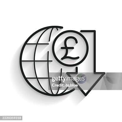 Pound rate decrease. Line icon with long shadow on white background Pound rate decrease. Line icon with long shadow on white background