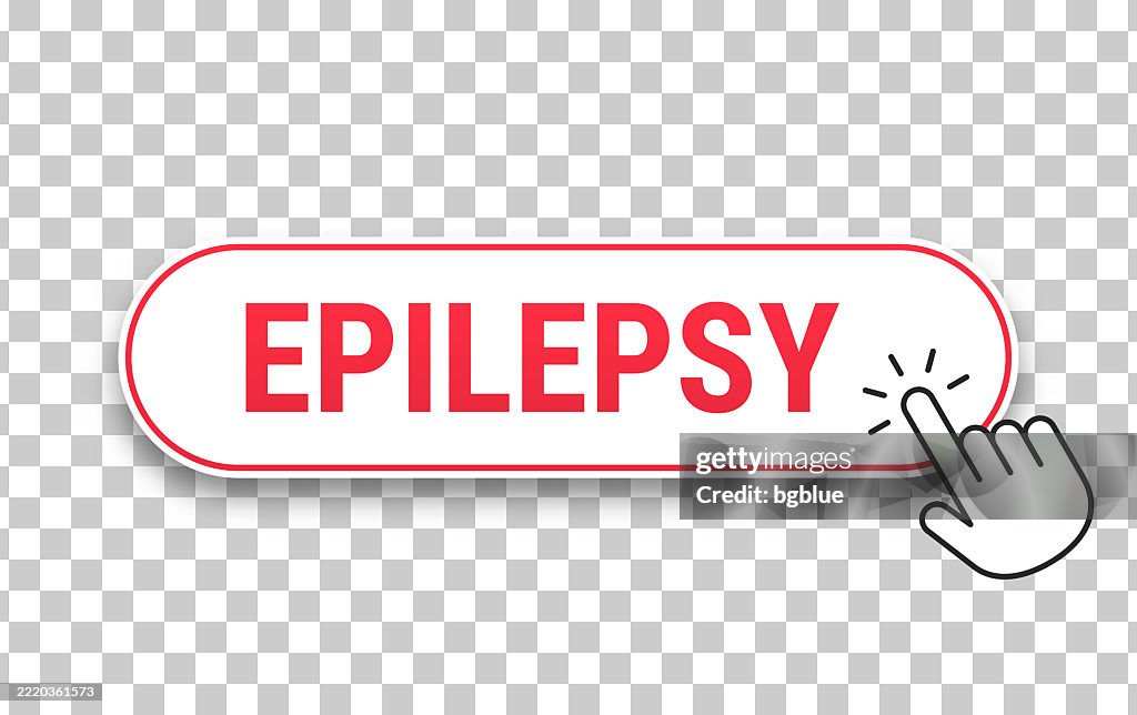 Epilepsy - 3D click web button with hand cursor on blank background