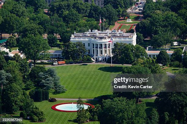 The White House and South Lawn are seen from the Washington Monument on June 19, 2025 in Washington, DC.