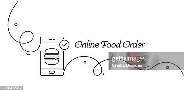 one continuous line drawing of online food order icon. single line vector illustration - ordering takeout stock illustrations
