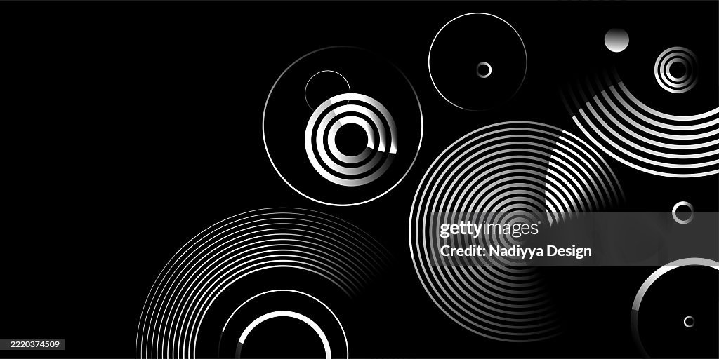 White Gradient Rounded Line Gradient White Circle Line Design On Black Background High-Res Vector ...