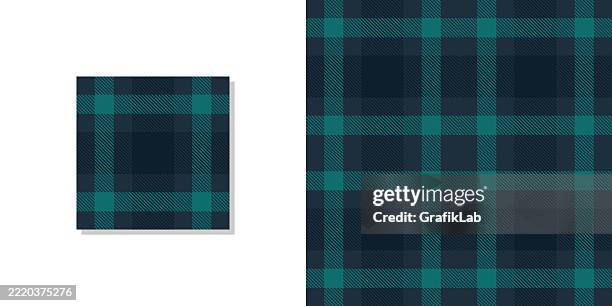 geometric blue and green plaid pattern with repeating square design - dark blue plaid stock illustrations