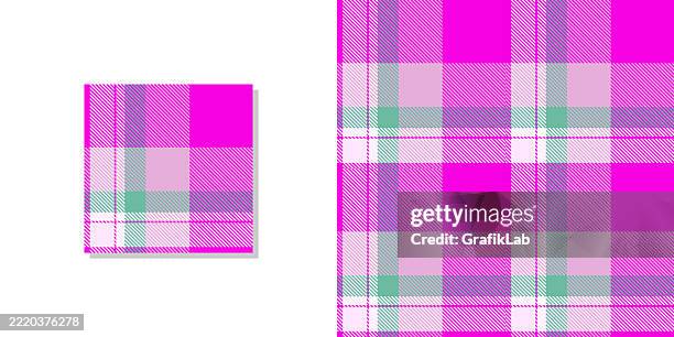 vibrant pink and green plaid with classic crisscross design - green wool texture stock illustrations