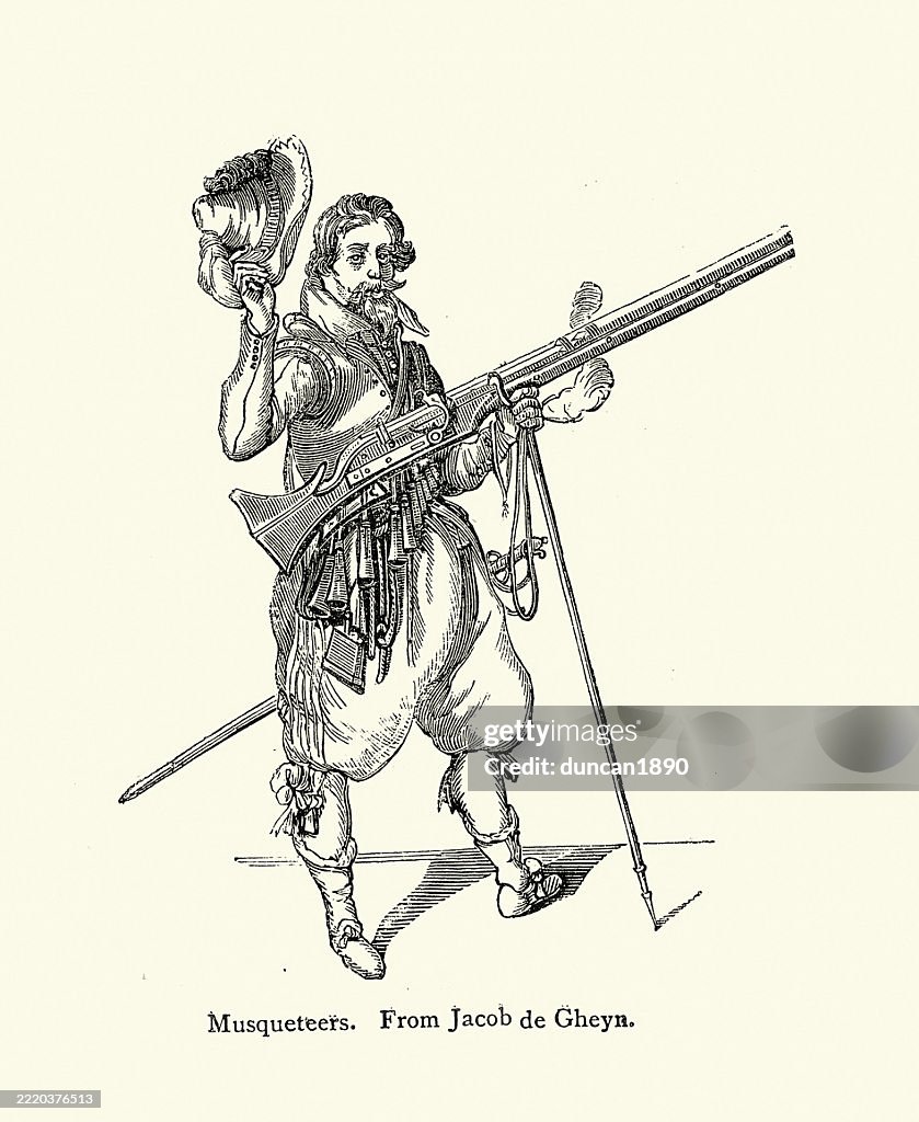 Military History Musketeer With Musket Gun Early Firearm Weapon Early ...