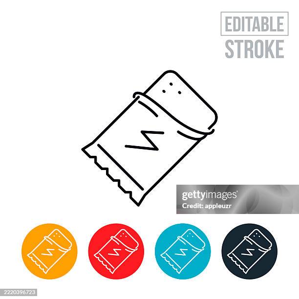 ilustraciones, imágenes clip art, dibujos animados e iconos de stock de icono de línea fina de la barra de energía - trazo editable - barra de cereal