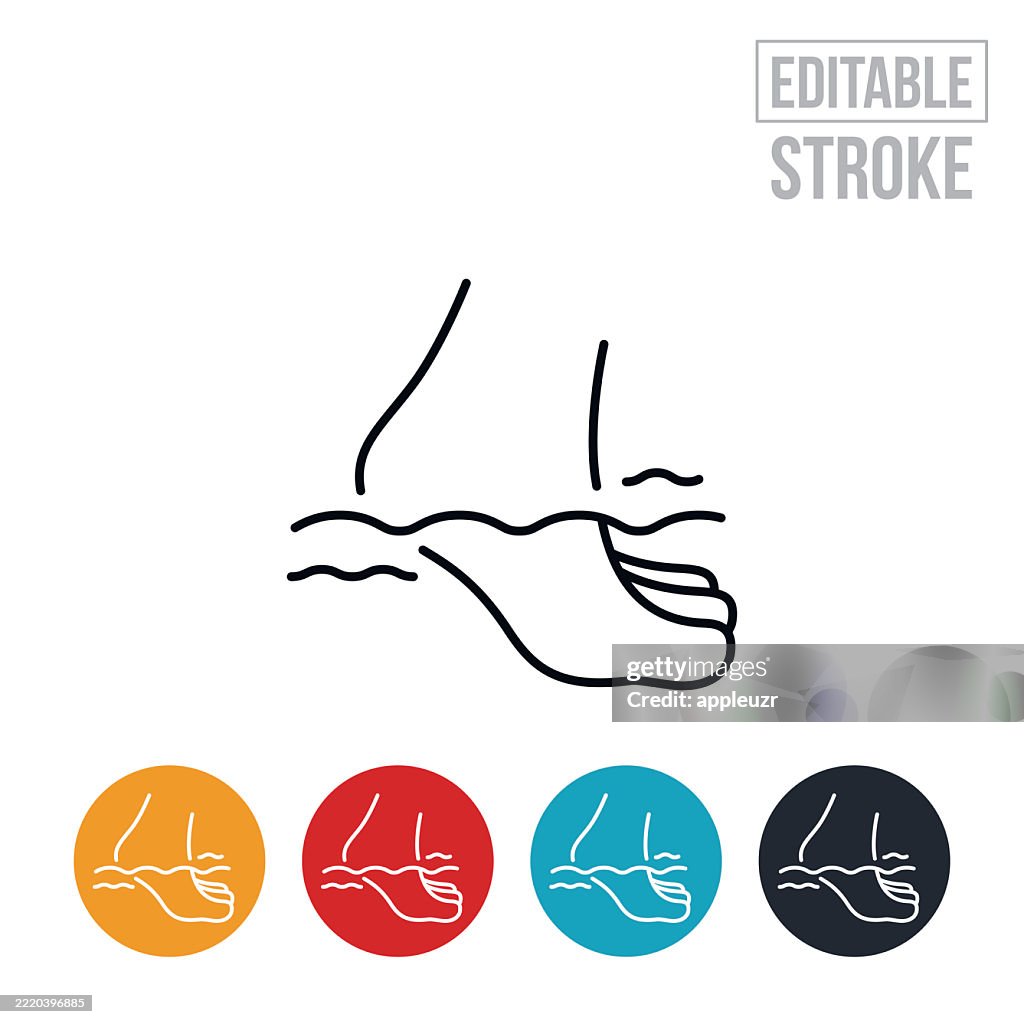 Foot Soaking In Water Thin Line Icon - Editable Stroke