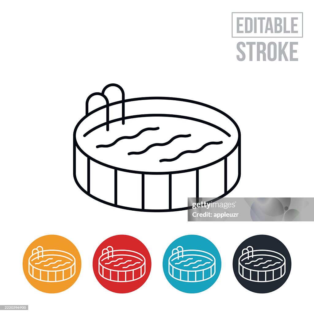 Above Ground Circular Swimming Pool Thin Line Icon - Editable Stroke