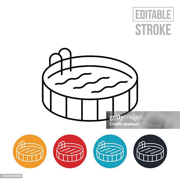 above ground circular swimming pool thin line icon - editable stroke - childrens pool stock illustrations