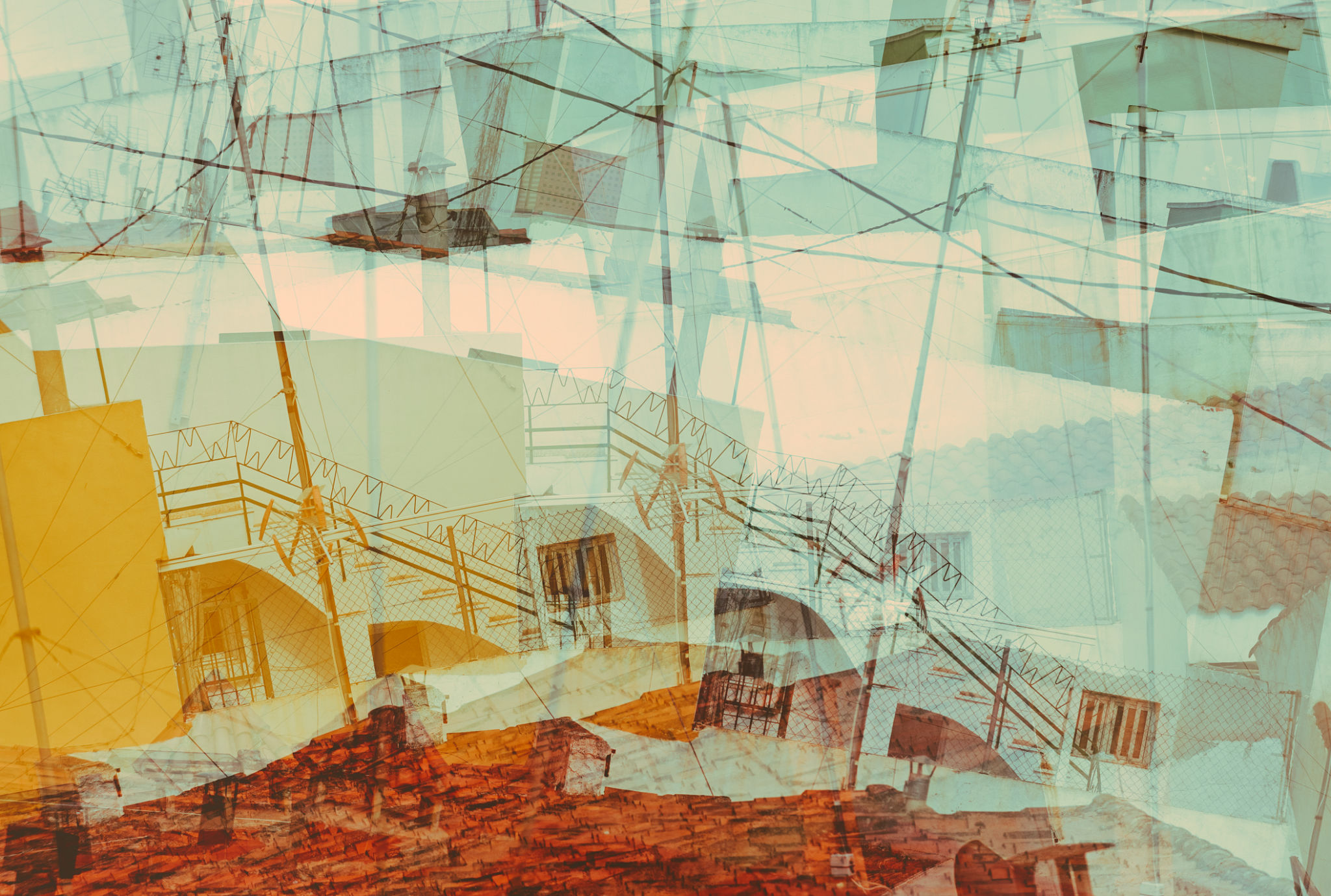 house facades in double exposure in green tinted color from Spain house facades in double exposure in green tinted color from Spain