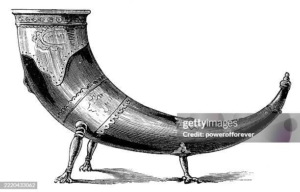 scandinavian drinking horn - 15th century - vikings stock illustrations