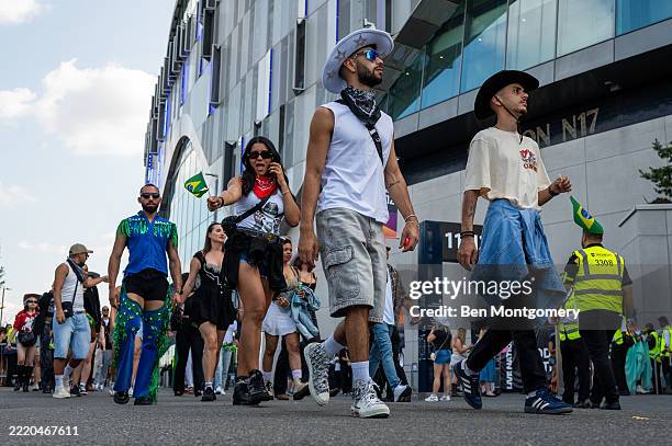 Beyoncé fans attend the "Cowboy Carter Tour" at Tottenham Hotspur Stadium on June 16, 2025 in London, England.