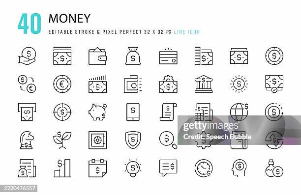 money line icon set. 40 editable stroke vector graphic elements, pixel perfect. for mobile and web. - e statements stock illustrations