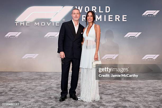 Brad Pitt and Ines de Ramon attend the World Premiere of F1® The Movie in Times Square on June 16, 2025 in New York City.