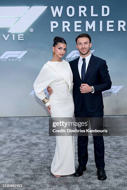 Francisca Cerqueira Gomes and Pierre Gasly attend the Apple Original Films & Warner Bros. Pictures "F1" World Premiere in Times Square on June 16,...