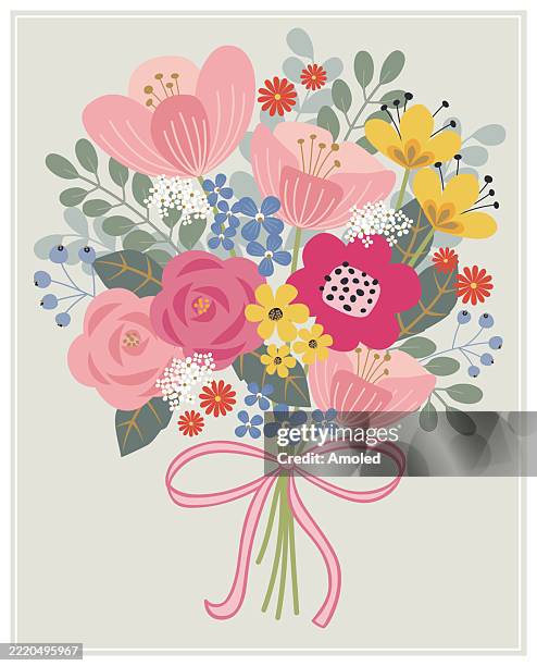 illustrazioni stock, clip art, cartoni animati e icone di tendenza di modello floreale-illustrazioni stock - mazzo di fiori
