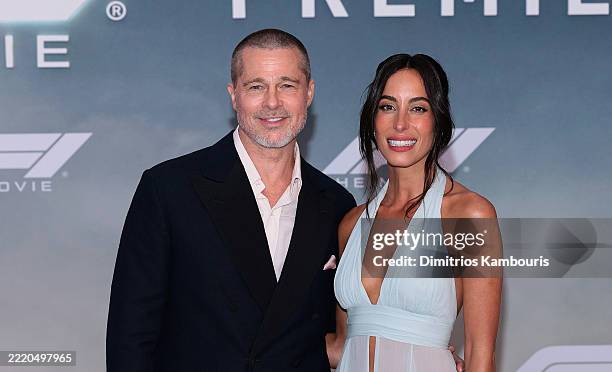 Brad Pitt and Ines de Ramon attend the Apple Original Films & Warner Bros. Pictures "F1" World Premiere in Times Square on June 16, 2025 in New York...