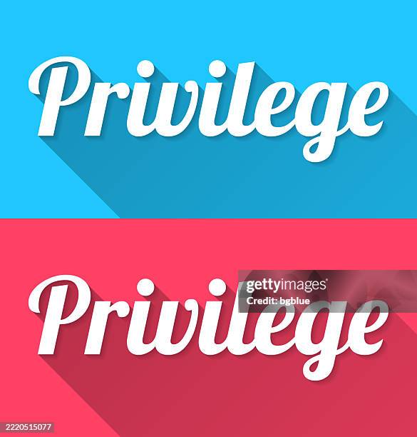 privilege - flat design with long shadow on blue and red background - perks logo stock illustrations