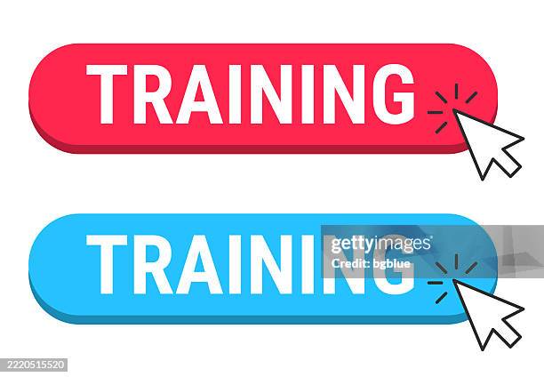 training - red and blue buttons with cursor on white background - dog computer white background stock illustrations