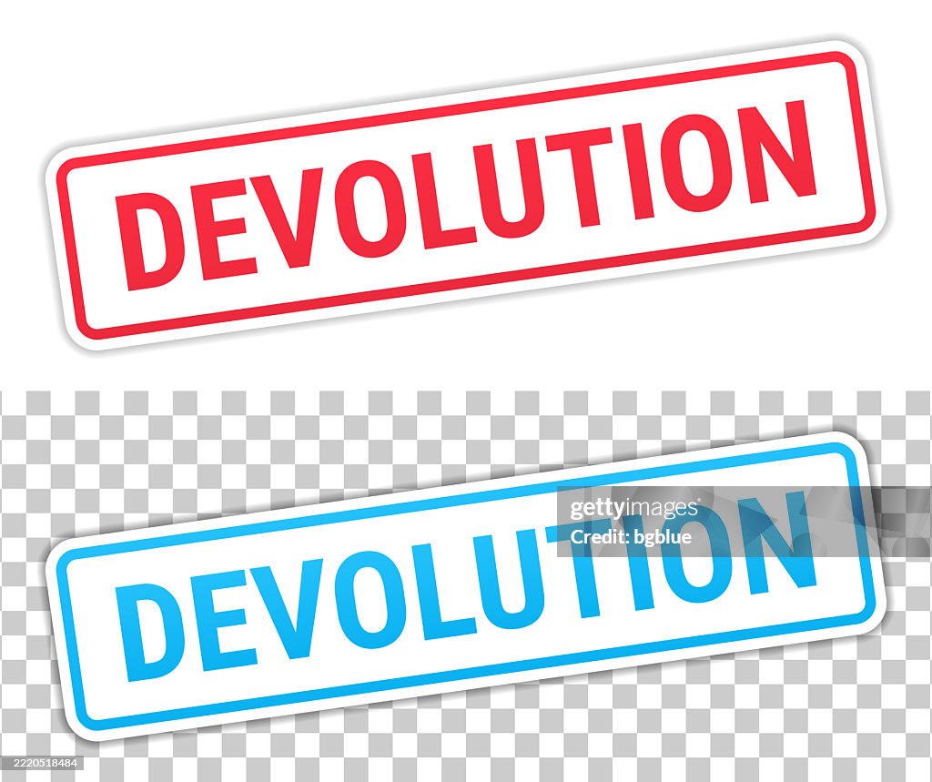 Devolution Red And Blue Labels On Blank Background High-Res Vector ...