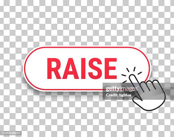 raise - 3d click web button with hand cursor on blank background - 3d boxes top view stock illustrations