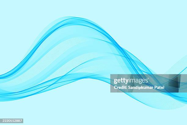 ilustraciones, imágenes clip art, dibujos animados e iconos de stock de azul claro, ondas cian. mar, concepto de agua corriente. curvas fluidas y sutiles. patrón de arte lineal en colores pastel. - rastros de luz
