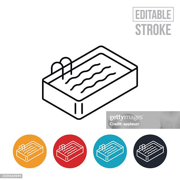 bildbanksillustrationer, clip art samt tecknat material och ikoner med above ground rectangular swimming pool thin line icon - editable stroke - barnbassäng allmän simbassäng