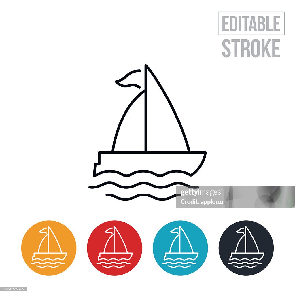 Sailboat On Water Thin Line Icon - Editable Stroke