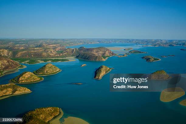 aerial view of various small islands, western australia - the kimberley stock pictures, royalty-free photos & images