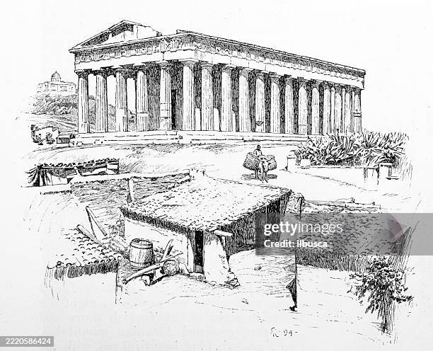 athens, temple of theseus - greek ethnicity stock illustrations
