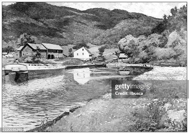 inland waters, hudson river and lake champlain area - lake champlain stock illustrations