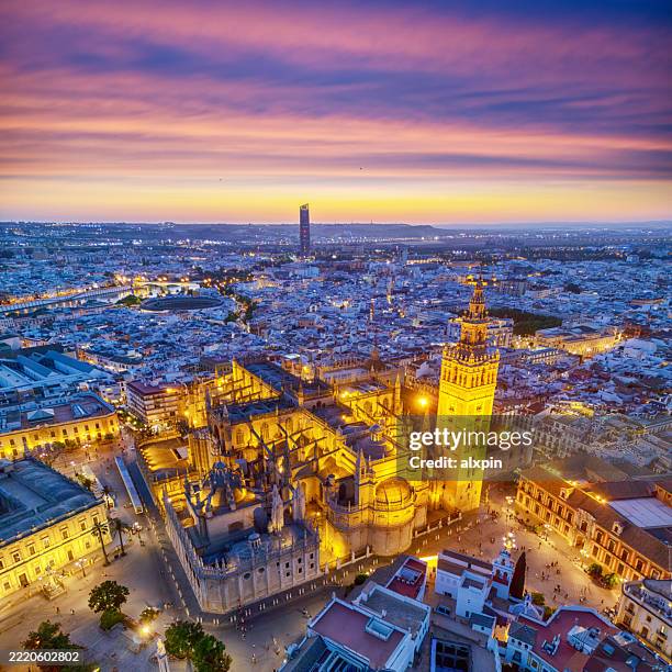 seville old town at sunset - seville cathedral stock pictures, royalty-free photos & images