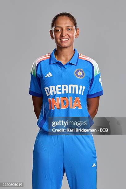 Harmanpreet Kaur poses during the India Women ODI portrait session at Beckenham County Cricket Ground on June 21, 2025 in Beckenham, England.