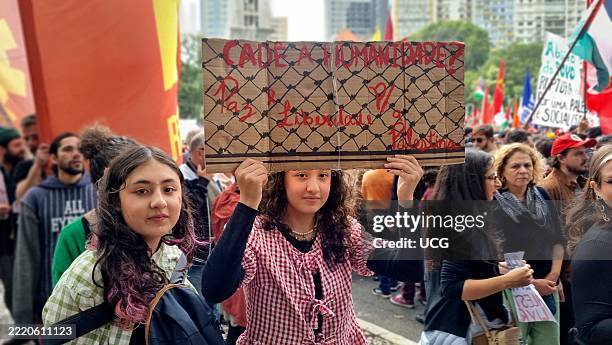Thousands of protestors gather at Praca Roosevelt, Sao Paulo, demanding an immediate end to Israel's genocide in Gaza and a full rupture of...