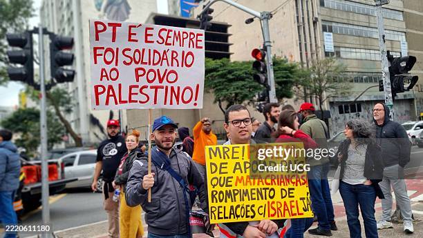 Thousands of protestors gather at Praca Roosevelt, Sao Paulo, demanding an immediate end to Israel's genocide in Gaza and a full rupture of...