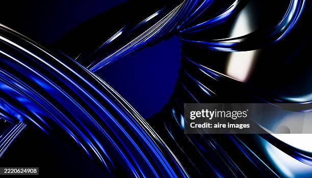 abstract blue and silver metallic shapes intertwining dynamically - intertwined circles stock pictures, royalty-free photos & images