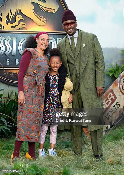 Mahershala Ali with his wife Amatus Sami-Karim and their daughter Bari Ali attend the "Jurassic World Rebirth" World Premiere at the Odeon Luxe...