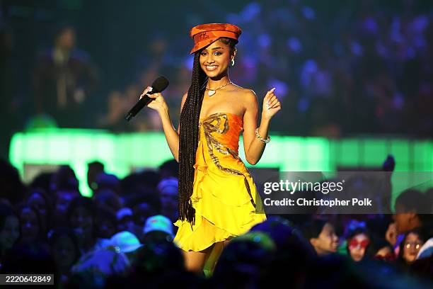 Tyla at the Nickelodeon 2025 Kids' Choice Awards held at Barker Hangar on June 21, 2025 in Santa Monica, California.