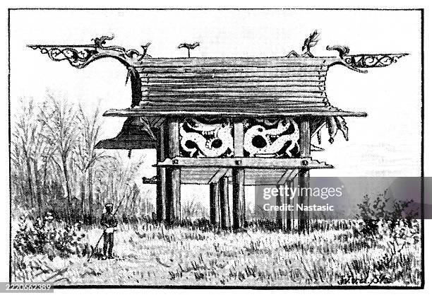 rajah dinda's family burial, borneo - burial mound stock illustrations