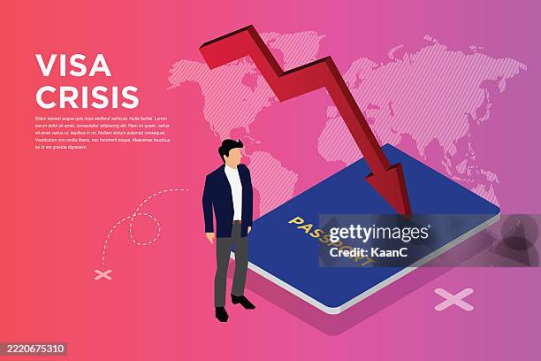 visa crisis isometric design. vector stock illustration. - isometric map pointer stock illustrations