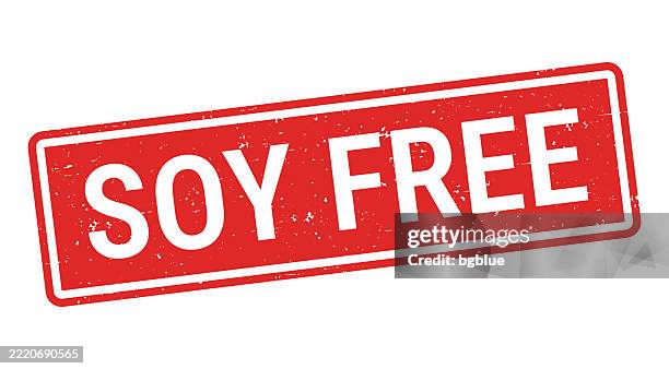 soy free - red rubber stamp on white background - soy milk white background stock illustrations