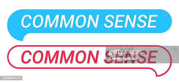 common sense - blue and red speech bubble on white background - generic-face-icon stock illustrations