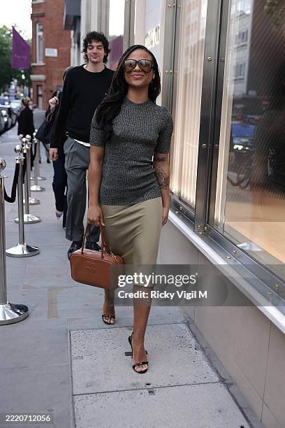 Myha'la Herrold seen attending the reopening of the Miu Miu New Bond Street Flagship Store on June 12, 2025 in London, England.