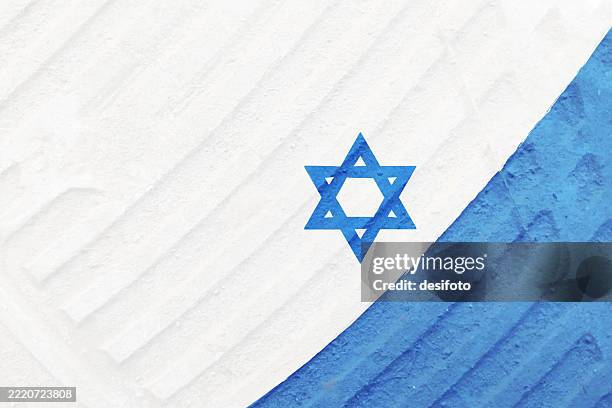 horizontal weathered rustic rough grey white color asymmetric textured grunge blank vector backgrounds with blue coloured hexagram star as in israel flag painted as bright graffiti on whitewashed striped design concrete cemented plastered wall - hexagram stock illustrations