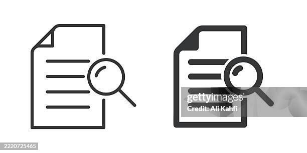 bildbanksillustrationer, clip art samt tecknat material och ikoner med searching file thin line and glyph solid icon. editable stroke and perfect pixel isolated on transparent background - förstoringsglas