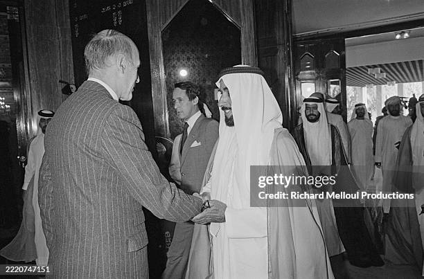 Sheikh Zayed bin Sultan Al Nahyan receiving Valery Giscard d'Estaing in Abu Dhabi, 6th march 1980