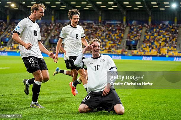 DUNAJSKA STREDA, SLOVAKIA Nick Woltemade of U21 Germany celebrates after scoring his side's first goal during the UEFA European Under-21 Championship...