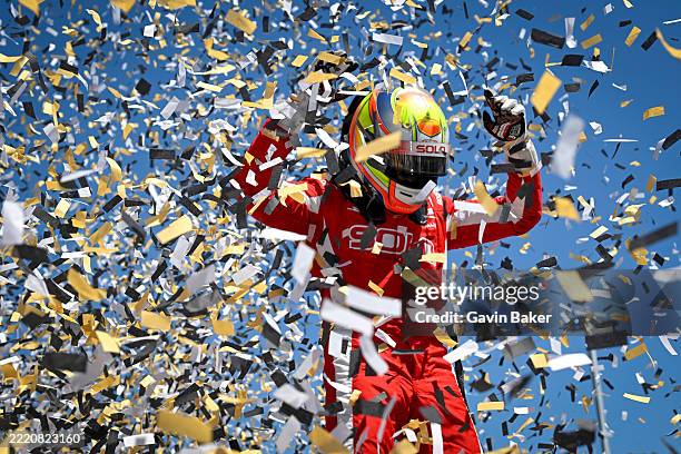 Alex Palou, Chip Ganassi Racing Honda, winner, victory lane, celebration during the NTT IndyCar Series XPEL Grand Prix at Road America on June 22,...