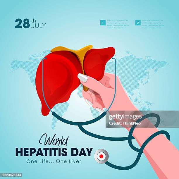 ilustraciones, imágenes clip art, dibujos animados e iconos de stock de concepto de bandera de vector de fondo del día mundial de la hepatitis. - hígado humano