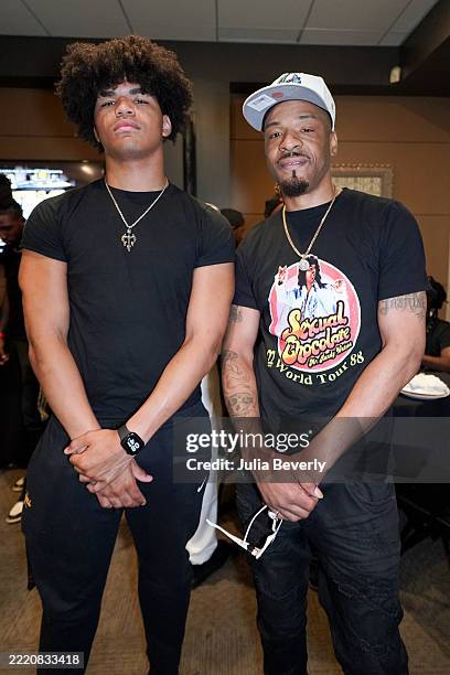 Lefabian "Tre Dave" Williams III and his father Lefabian "Fabo" Williams attend the Patchwerk Vinyl Party at Patchwerk Recording Studios on June 17,...