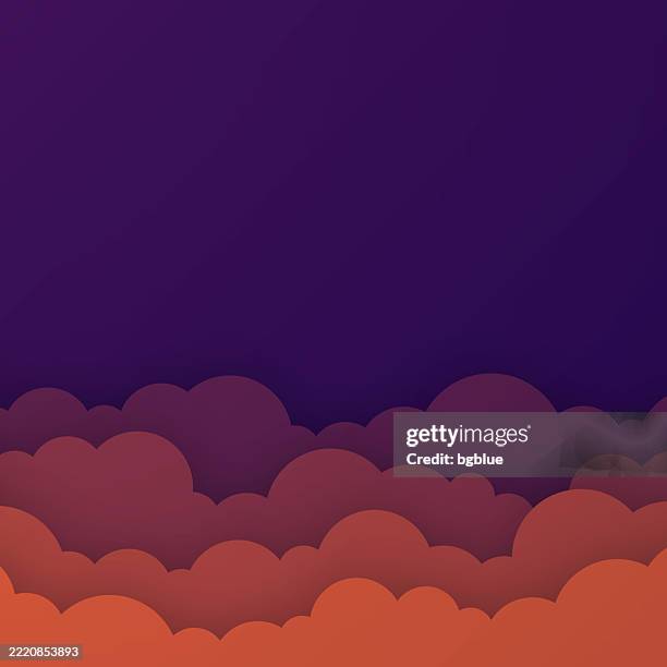 red sky with couds - paper cut background - trendy 3d design - red sunset clouds stock illustrations